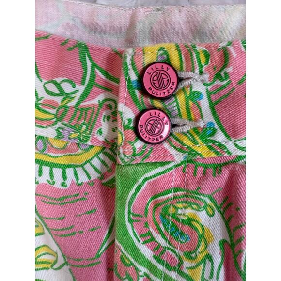 Lilly Pulitzer Clifton Stretch Denim Short Pink Green Blue Elephant Women Size 2 - Picture 4 of 12